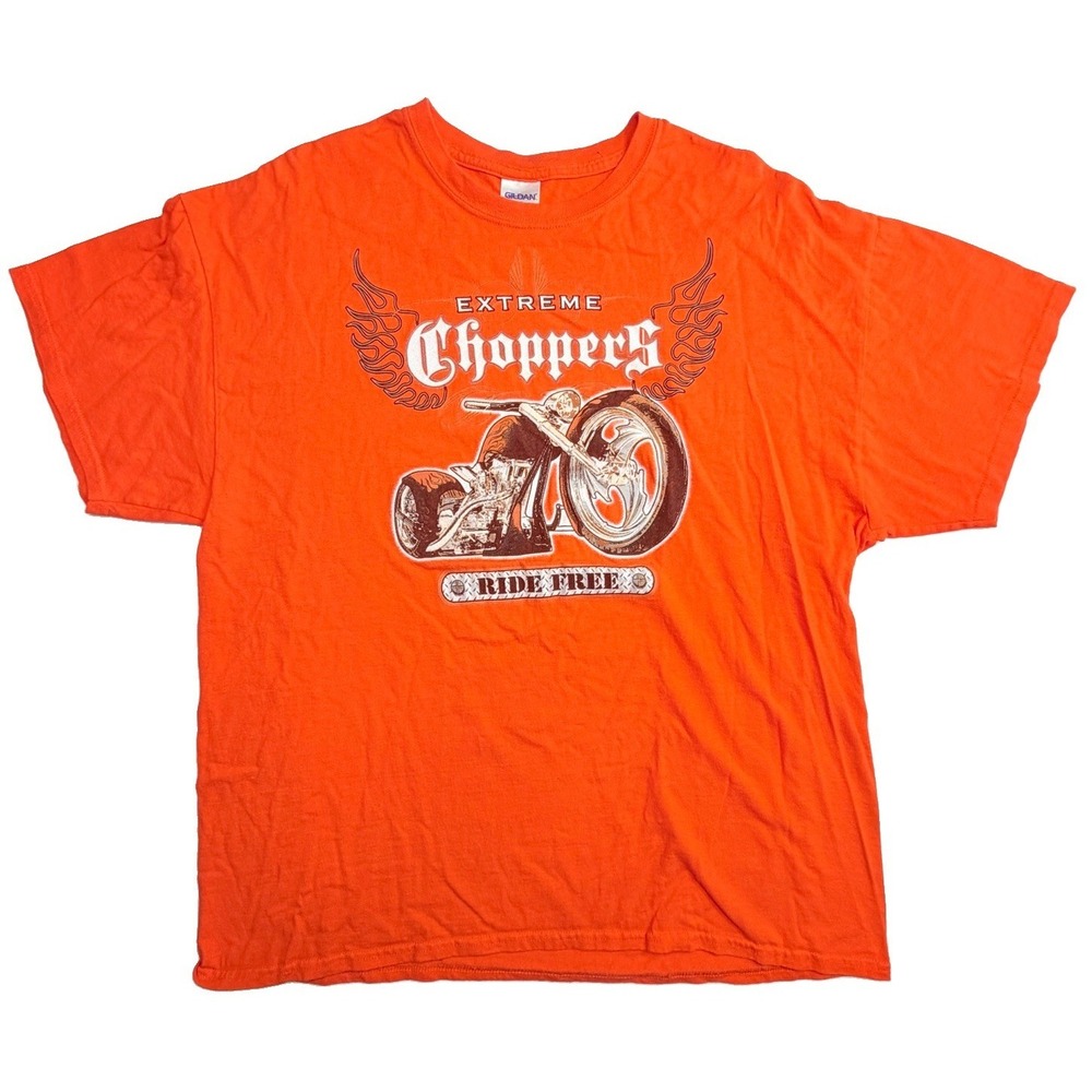 Extreme Choppers Ride Free Motorcycle T-Shirt Orange XL Biker Graphic Tee
